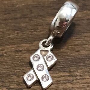 Pandora Pink CZ Breast Cancer Awareness Ribbon Retired Dangle Bead Charm